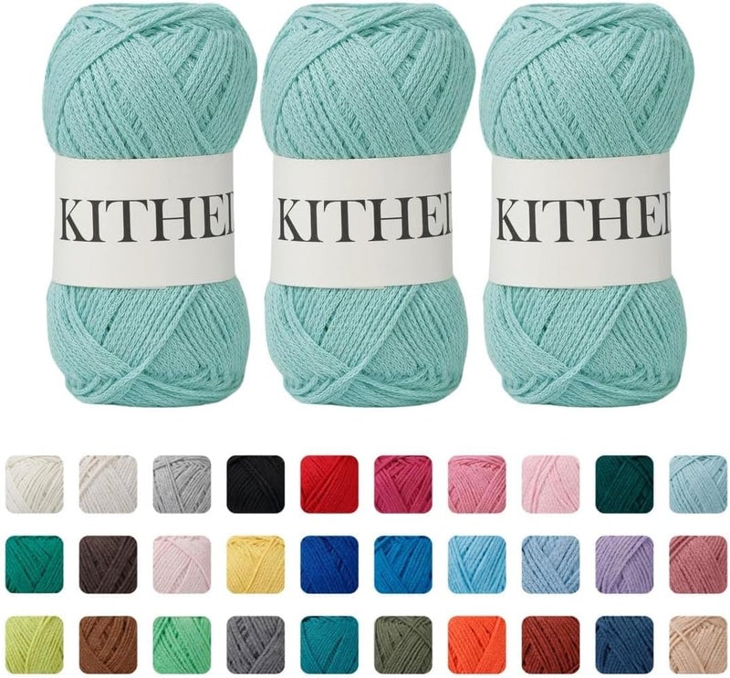 KITHED Cotton Yarn，10.5oz，526yard，3 Pack ，Soft Yarn for Crocheting and Knitting (13 Aqua) - Image 1